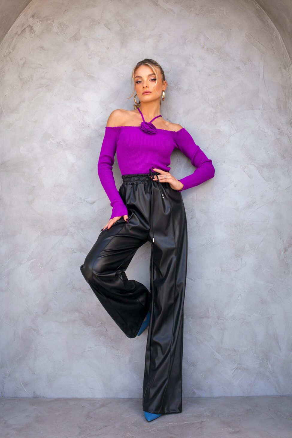 Mirada τοπ ριπ με απλικέ λουλούδι μωβ - Image 3