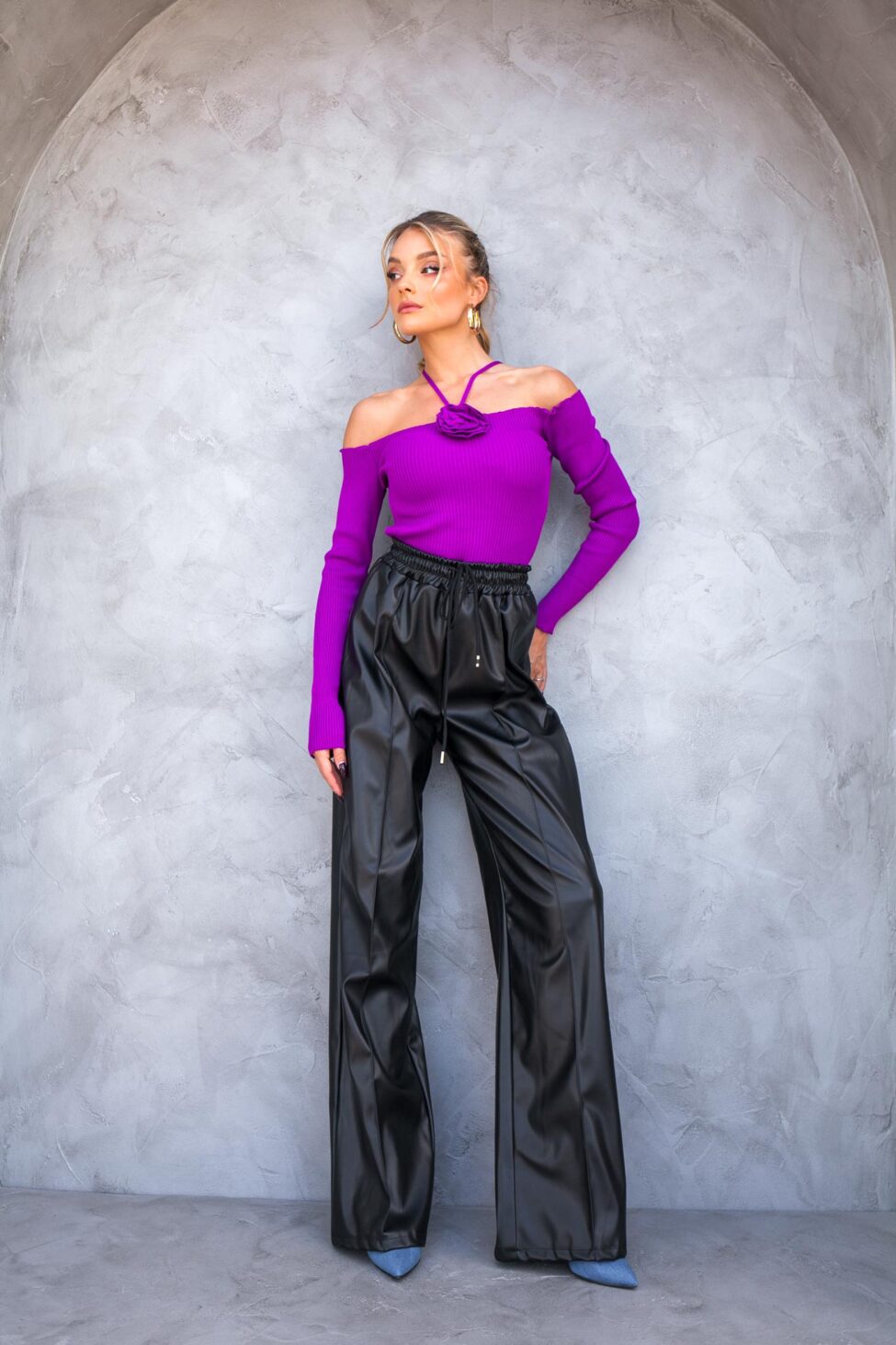 Mirada τοπ ριπ με απλικέ λουλούδι μωβ - Image 4