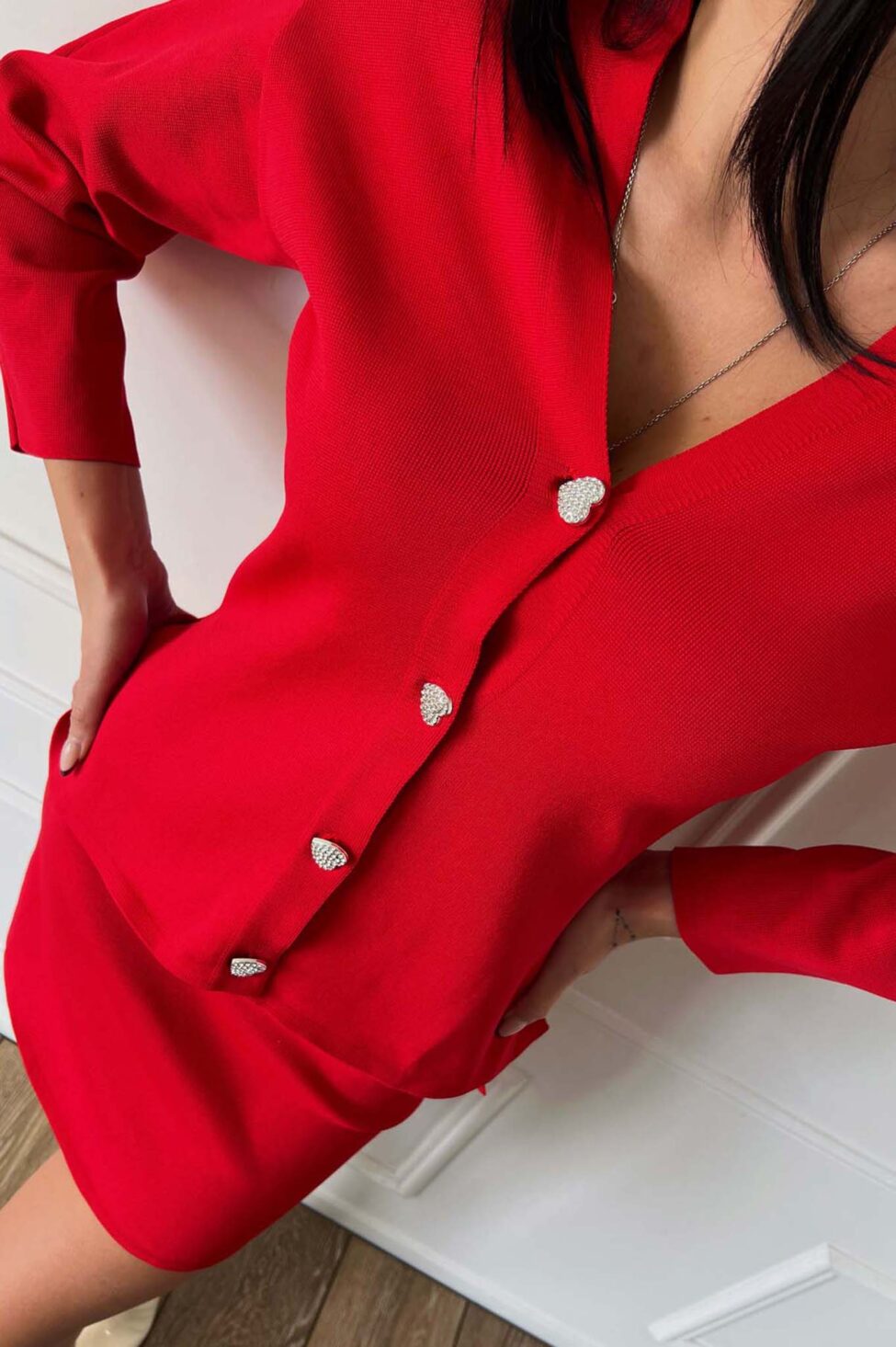 Myles σετ ζακέτα-φούστα πλεκτό κόκκινο - Image 3