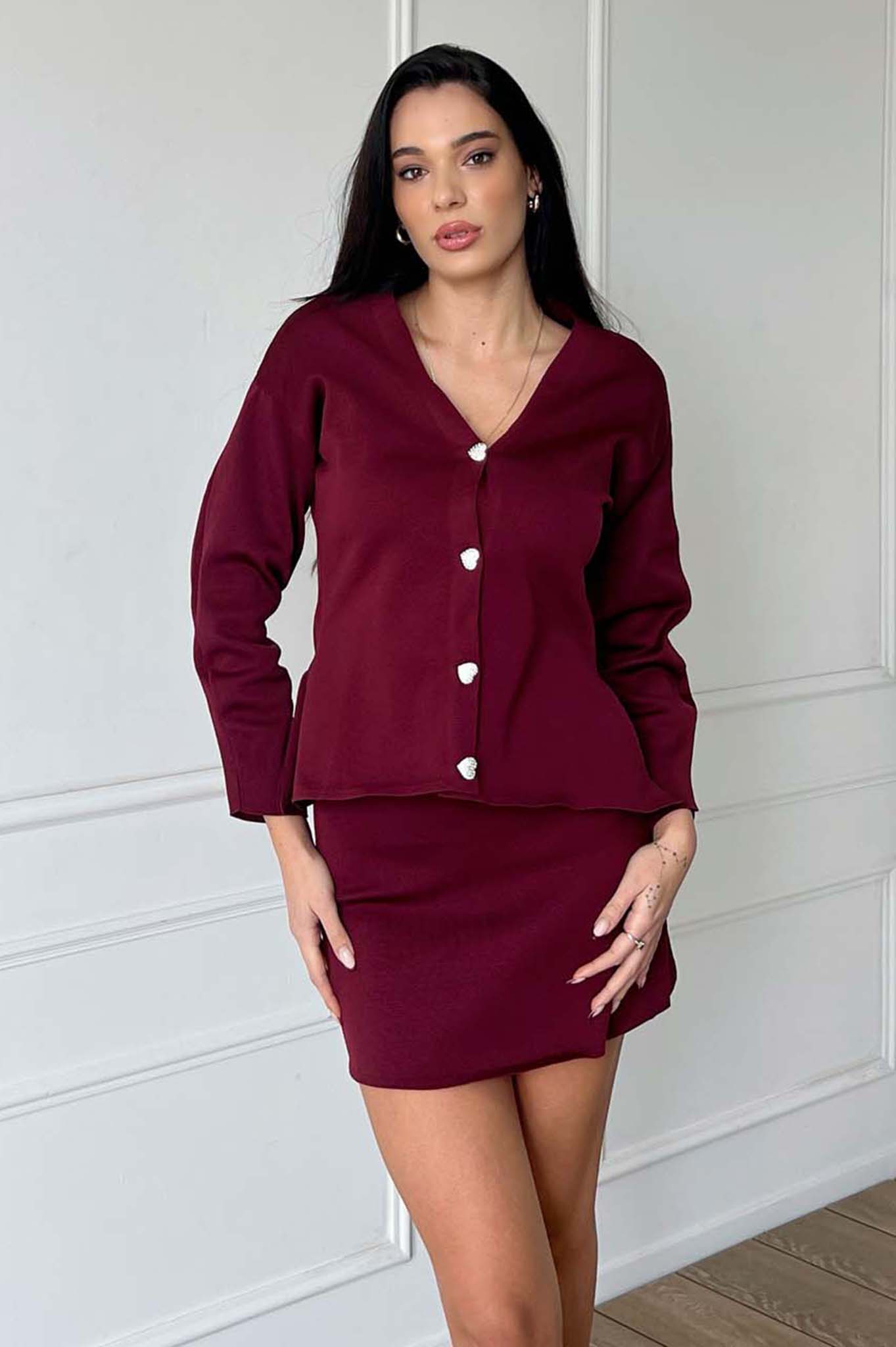 Myles σετ ζακέτα-φούστα πλεκτό μπορντό Myles σετ ζακέτα-φούστα πλεκτό μπορντό - Image 1