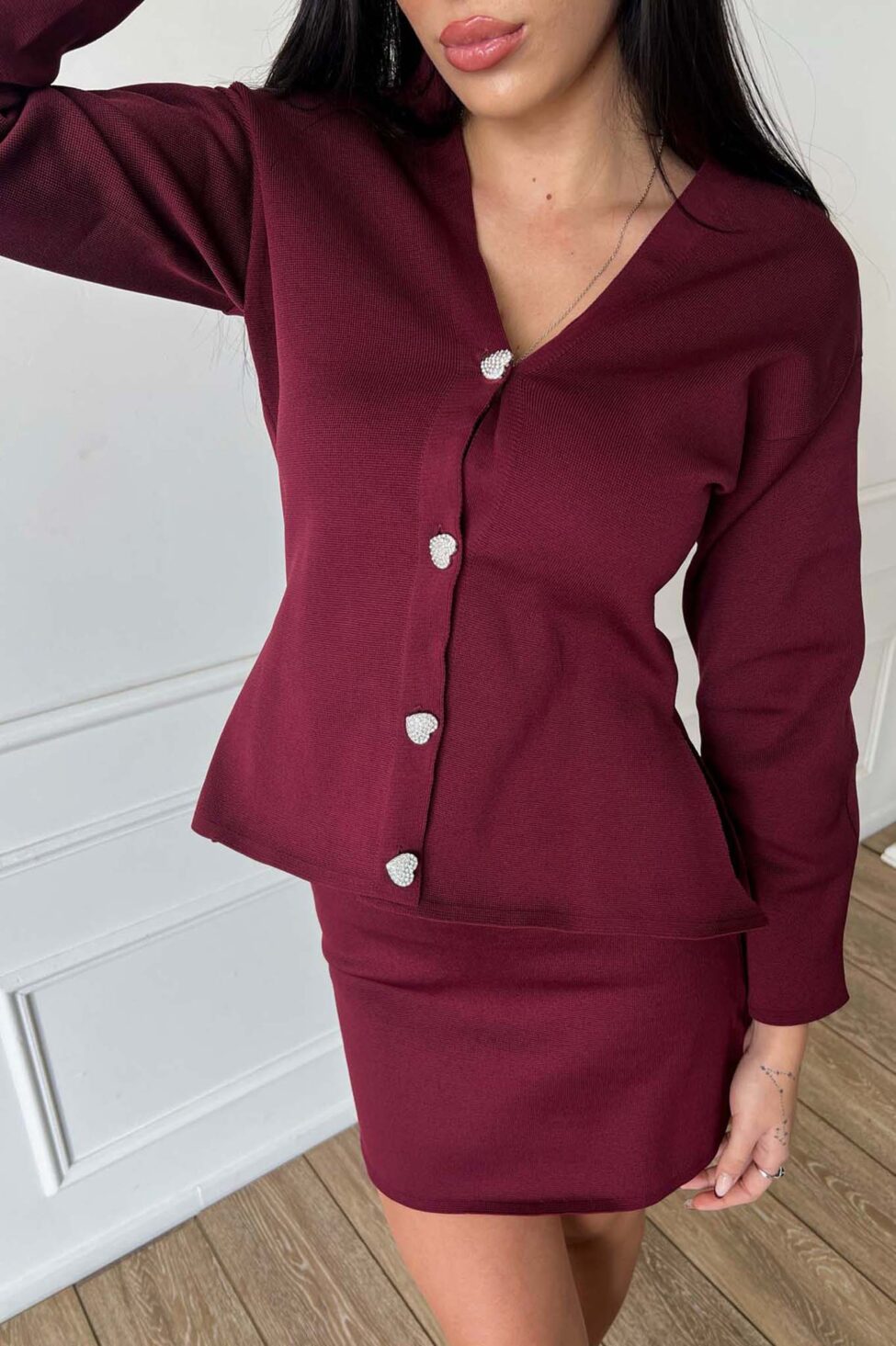 Myles σετ ζακέτα-φούστα πλεκτό μπορντό - Image 3