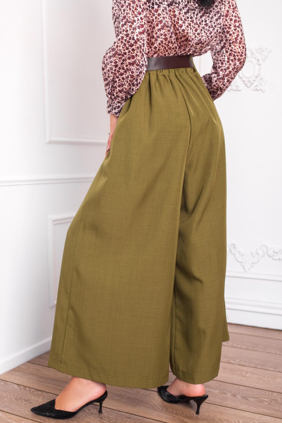 Nana υφασμάτινο παντελόνι με πιέτες λαδί - Image 3