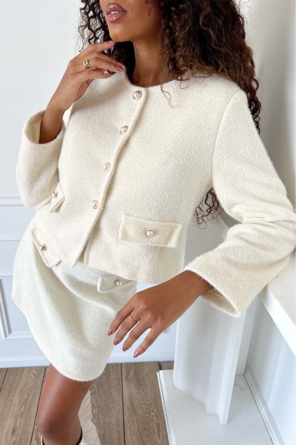 Orsalia σετ σακάκι φούστα εκρού - Image 2