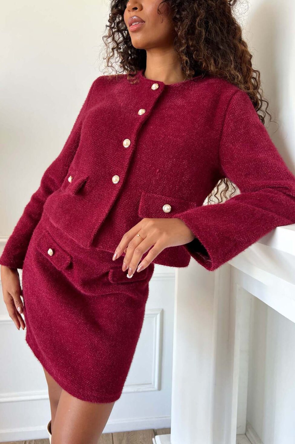 Orsalia σετ σακάκι φούστα μπορντό - Image 2