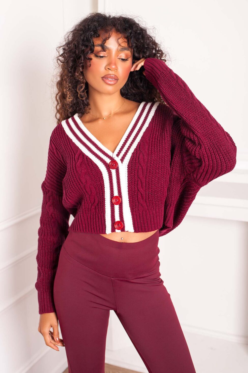 Oxford πλεκτή ζακέτα μπορντό - Image 2