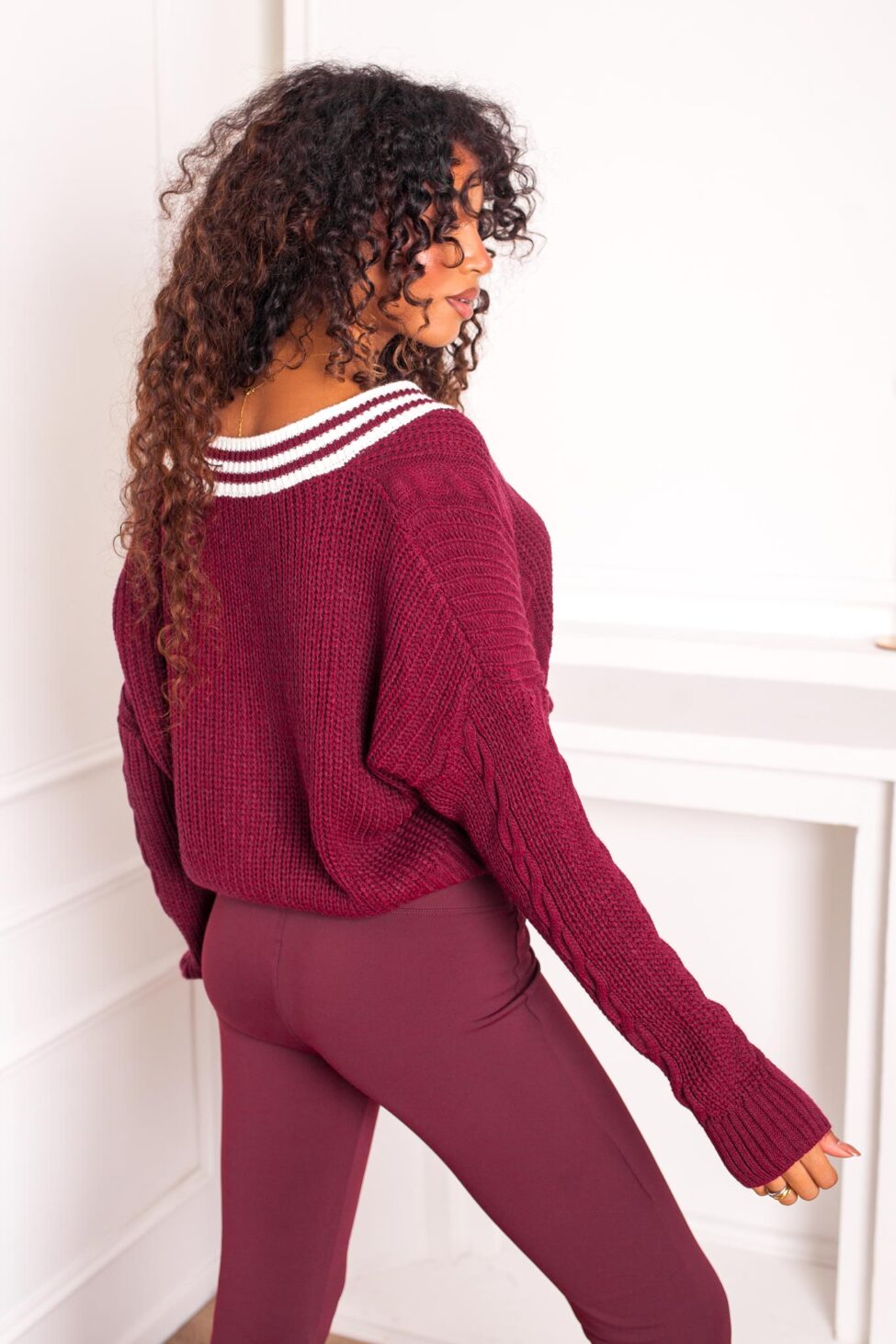 Oxford πλεκτή ζακέτα μπορντό - Image 3