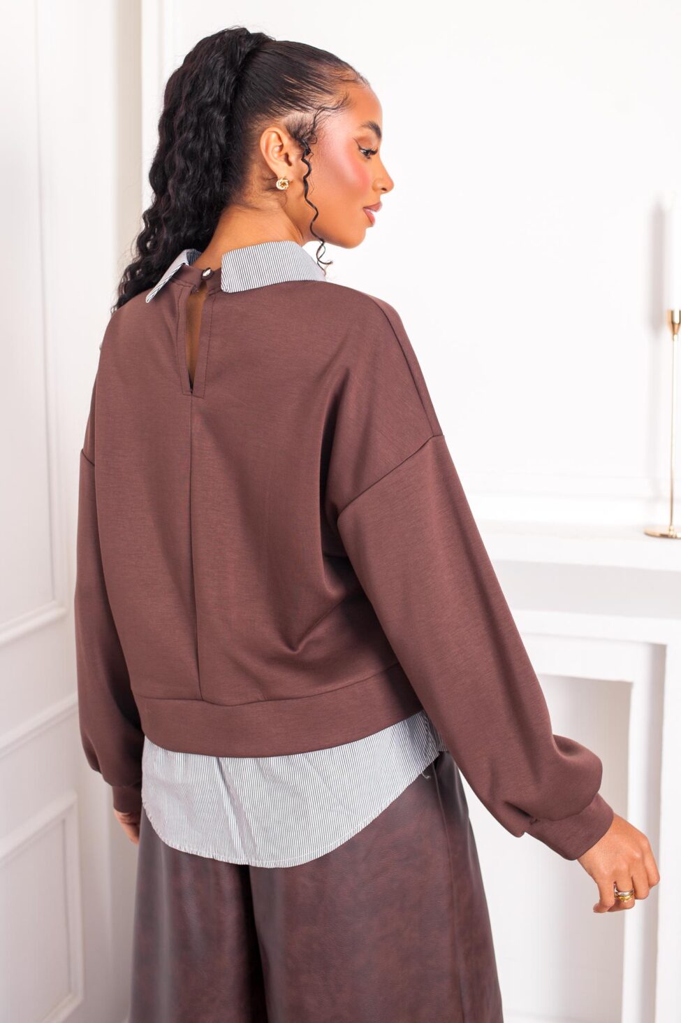 Plush μπλούζα φούτερ πουκάμισο καφέ - Image 3