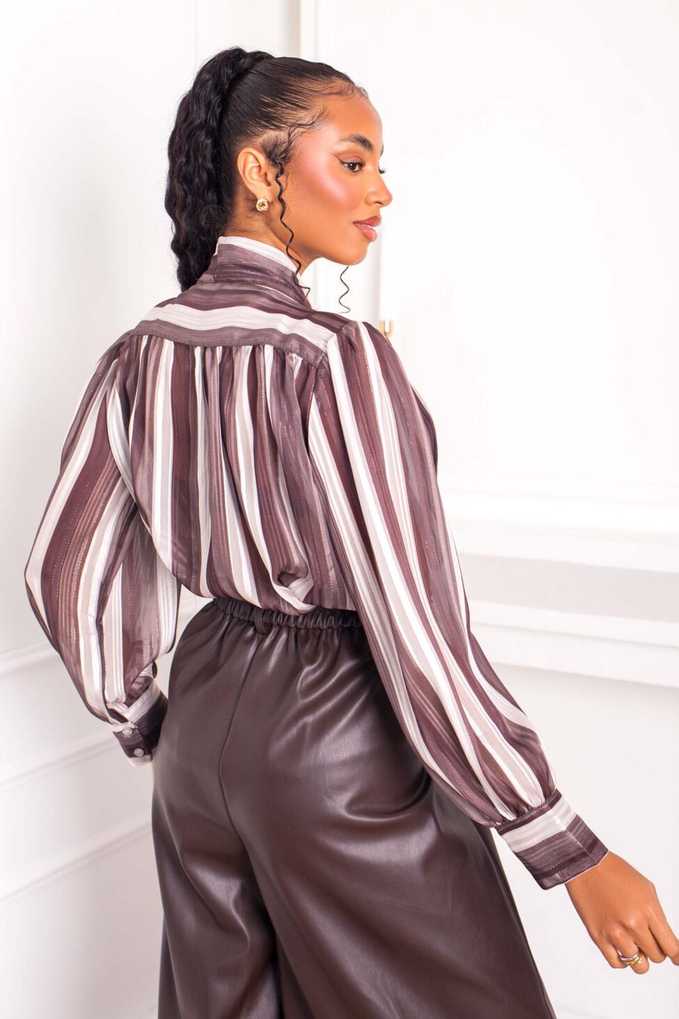 Romina πουκάμισο ριγέ καφέ - Image 3