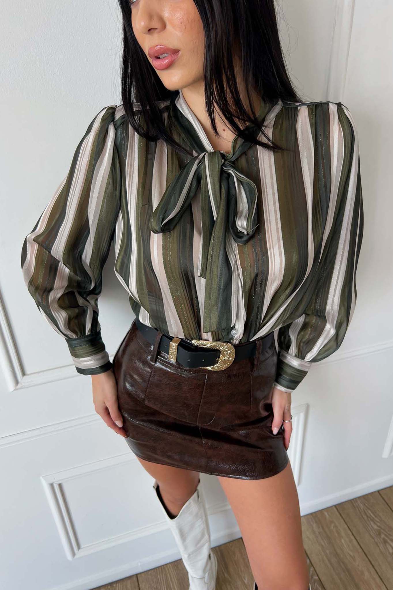 Romina πουκάμισο ριγέ λαδί Romina πουκάμισο ριγέ λαδί - Image 1