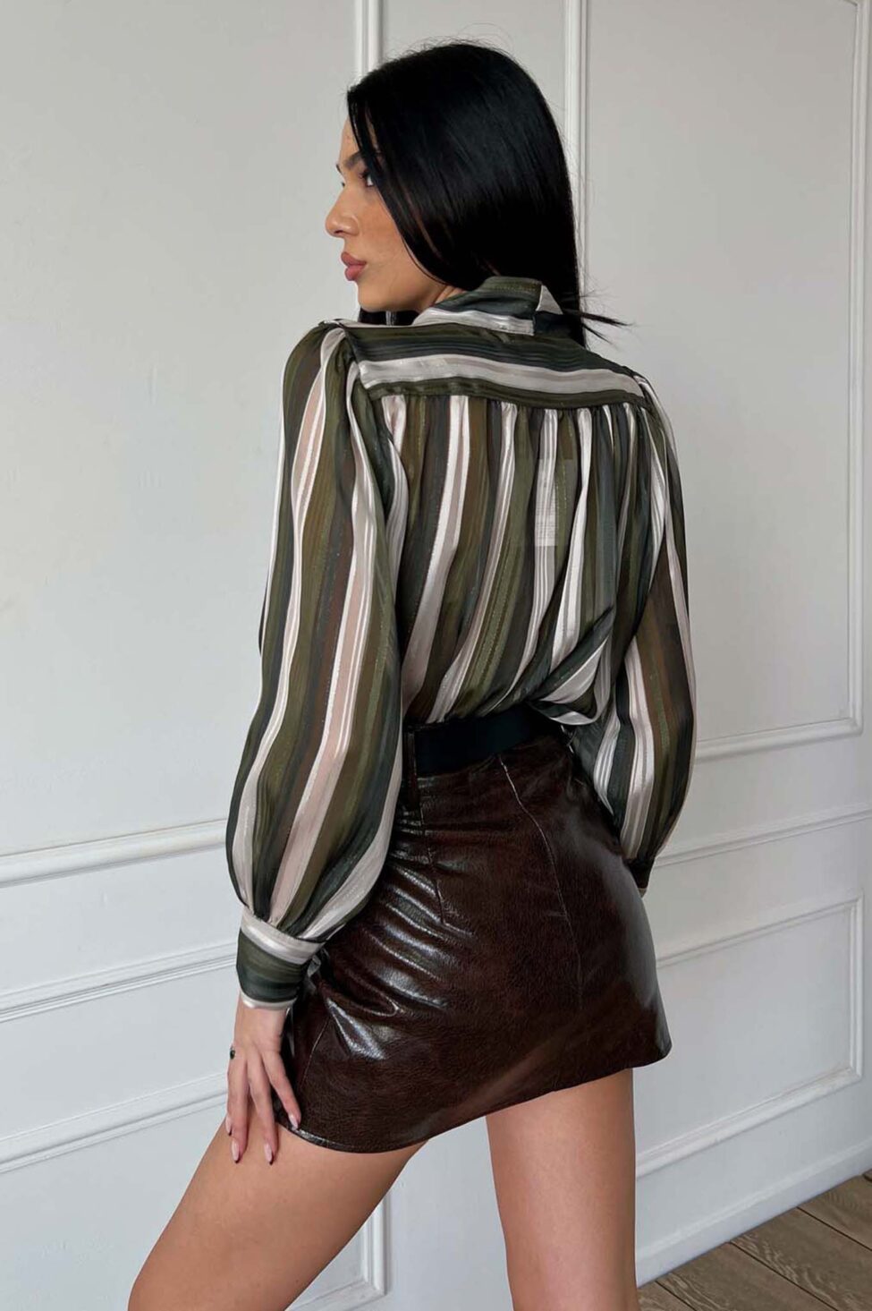 Romina πουκάμισο ριγέ λαδί - Image 2