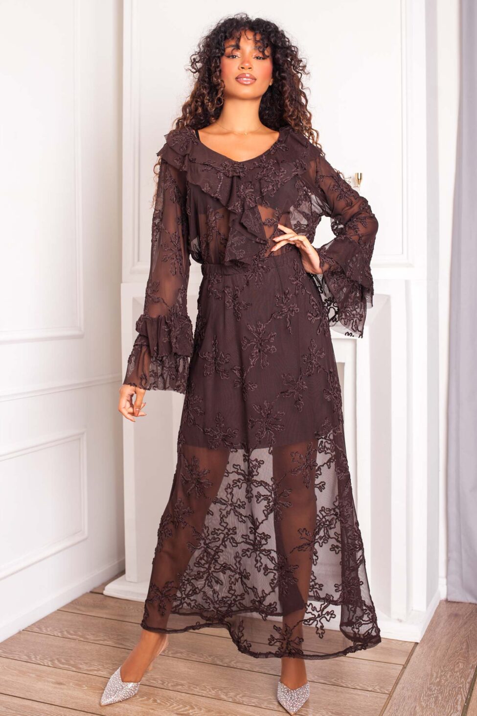 Rosetta μπλούζα με διαφάνεια καφέ - Image 2