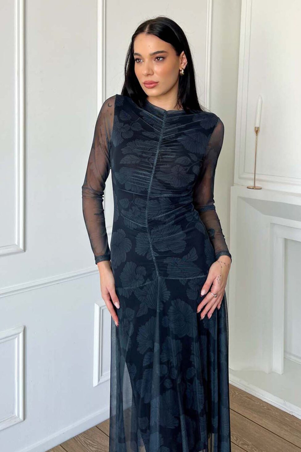 Secily Φόρεμα Μίντι Φλοράλ πετρόλ - Image 2