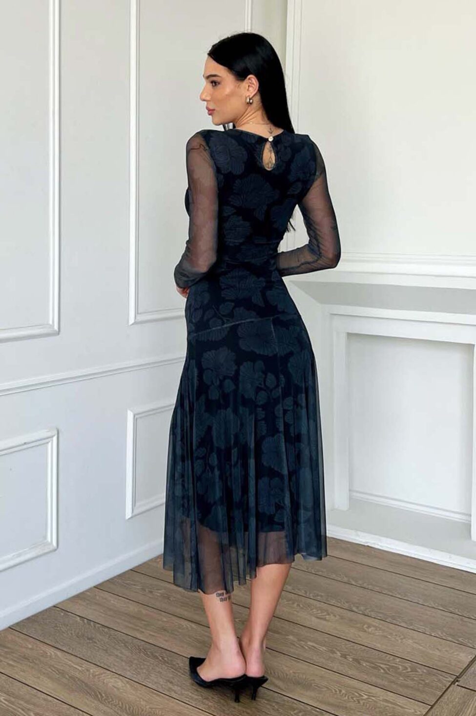 Secily Φόρεμα Μίντι Φλοράλ πετρόλ - Image 3