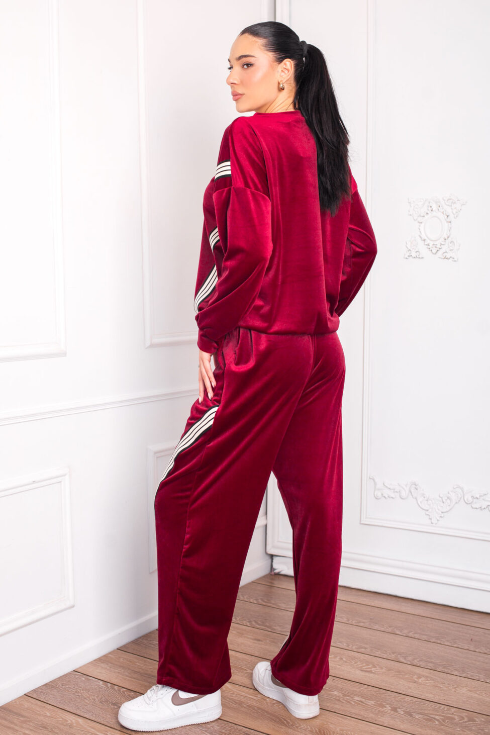 Simela βελούδινο σετ μπλούζα με παντελόνι μπορντό - Image 2