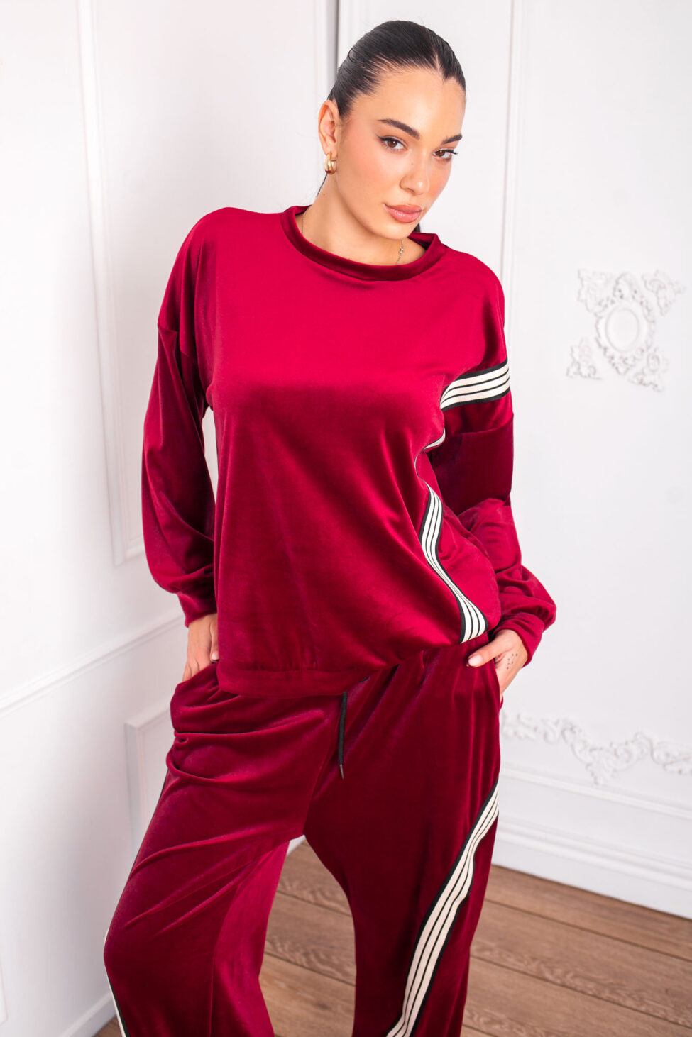 Simela βελούδινο σετ μπλούζα με παντελόνι μπορντό - Image 3