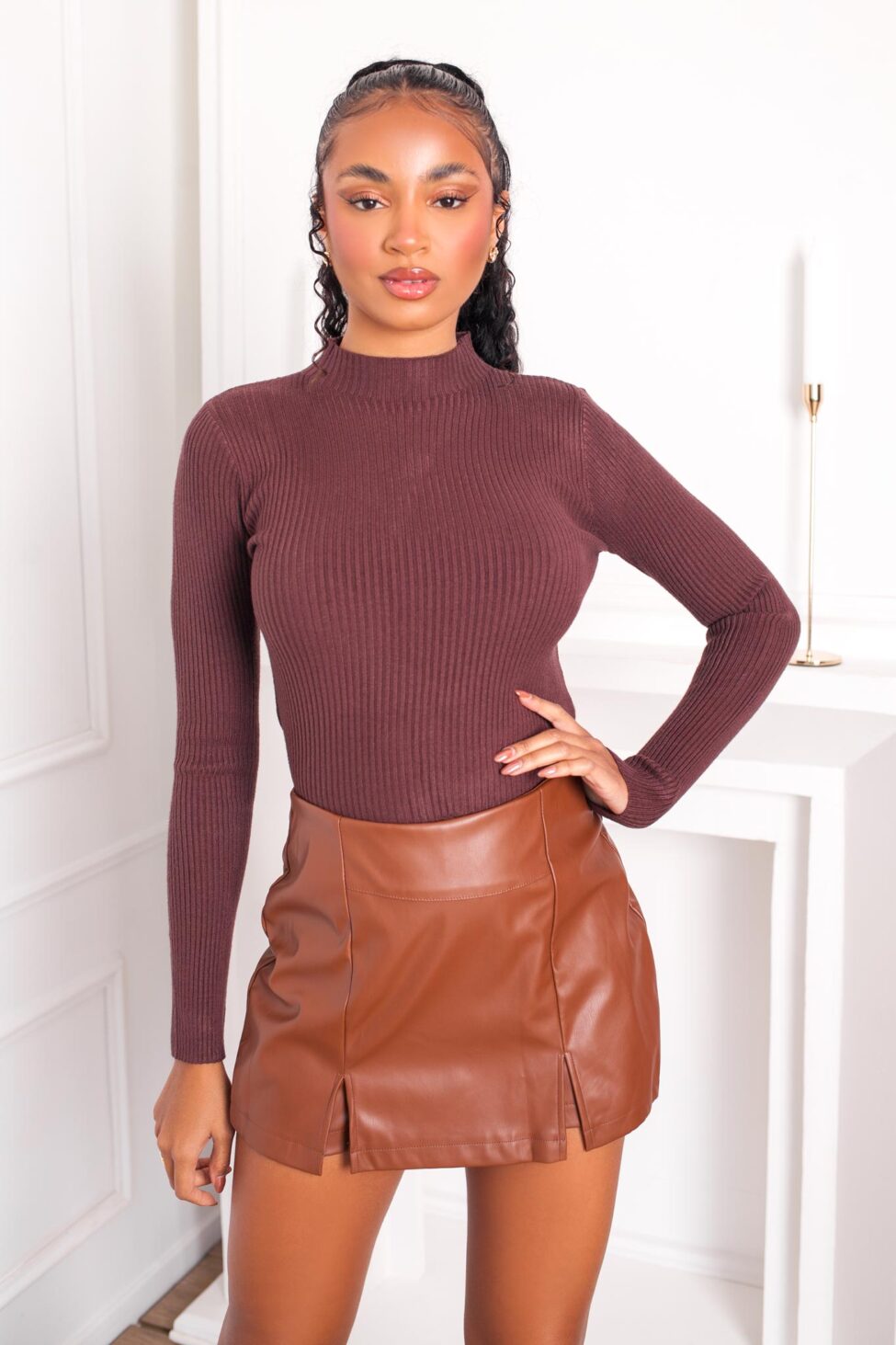 Sketch σορτς δερματίνη κάμελ - Image 2