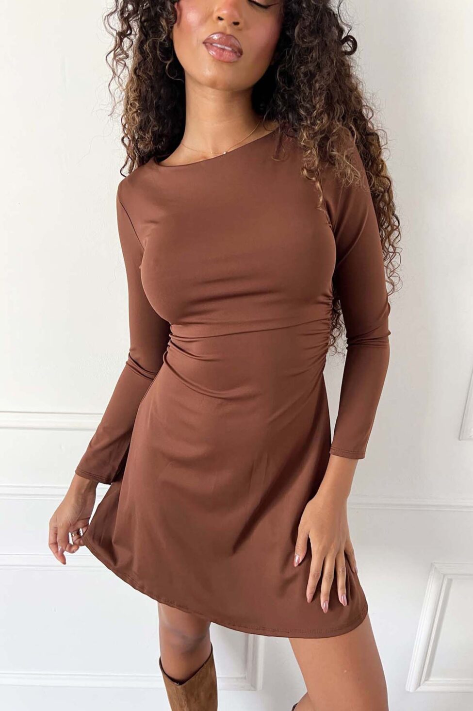Sophy μίνι φόρεμα καφέ - Image 3
