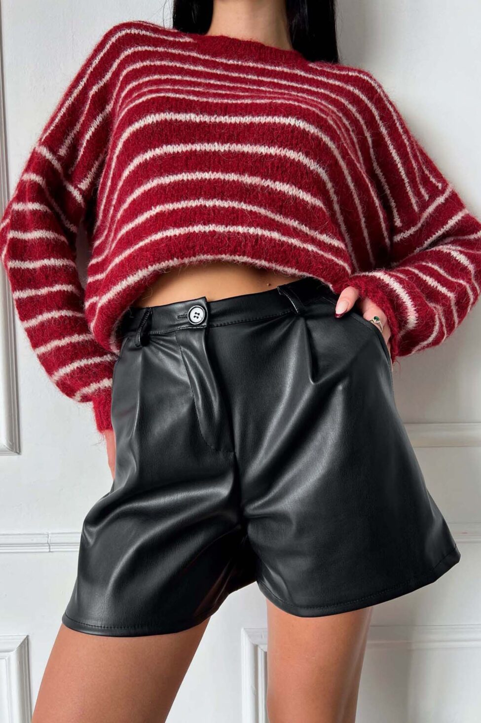 Stamp σορτς από οικολογικό δέρμα μαύρο - Image 3