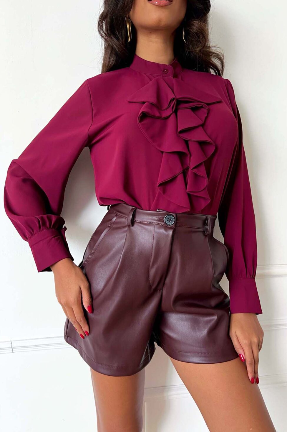 Stamp σορτς από οικολογικό δέρμα μπορντό - Image 2