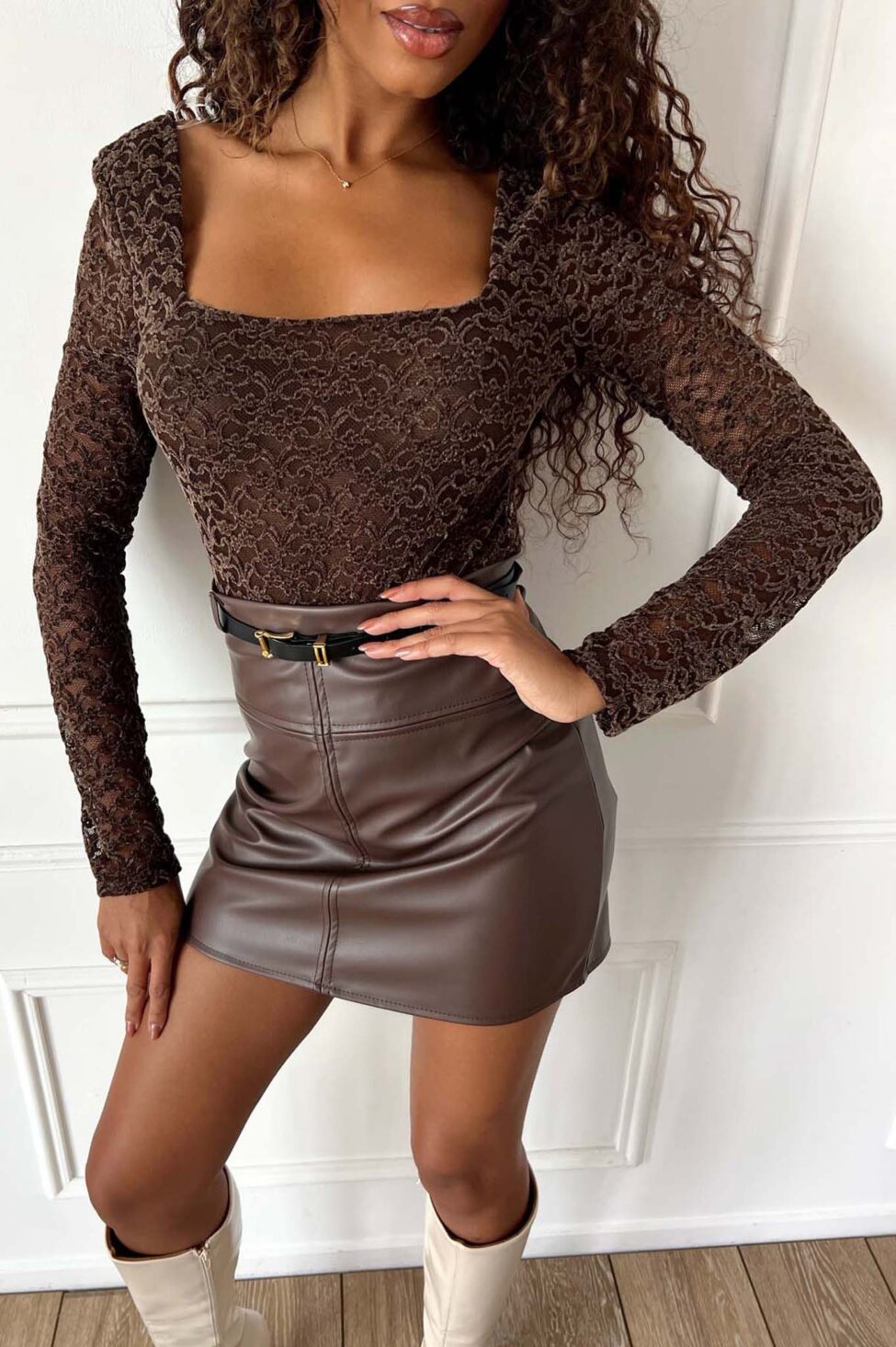 Surfer φούστα δερματίνη καφέ - Image 3