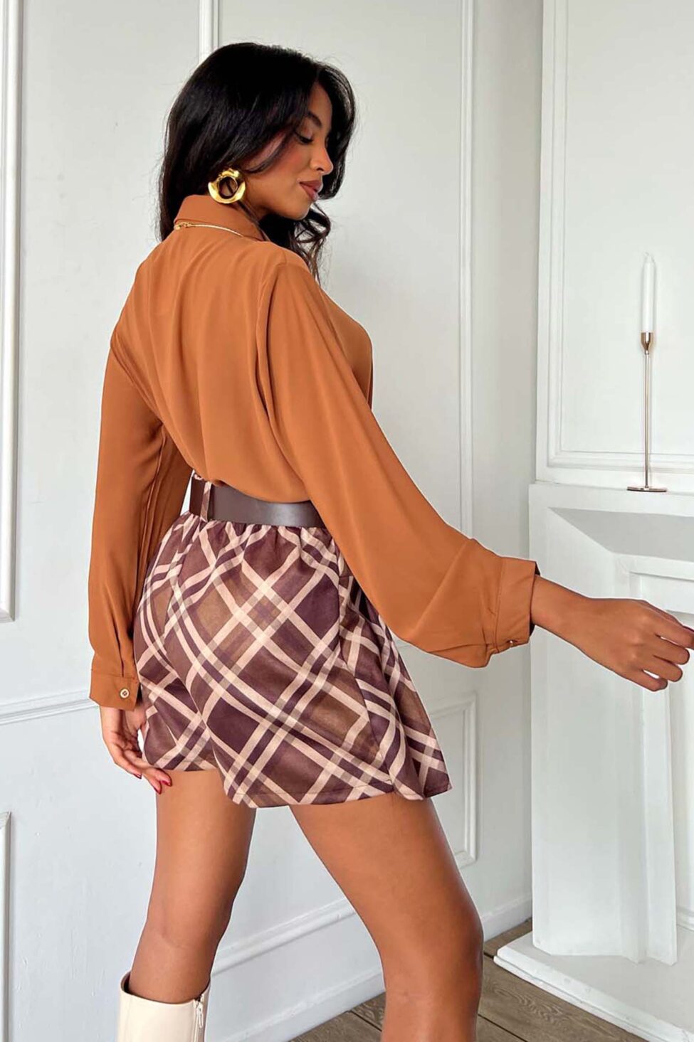 Tartan μίνι φούστα καφέ - Image 3