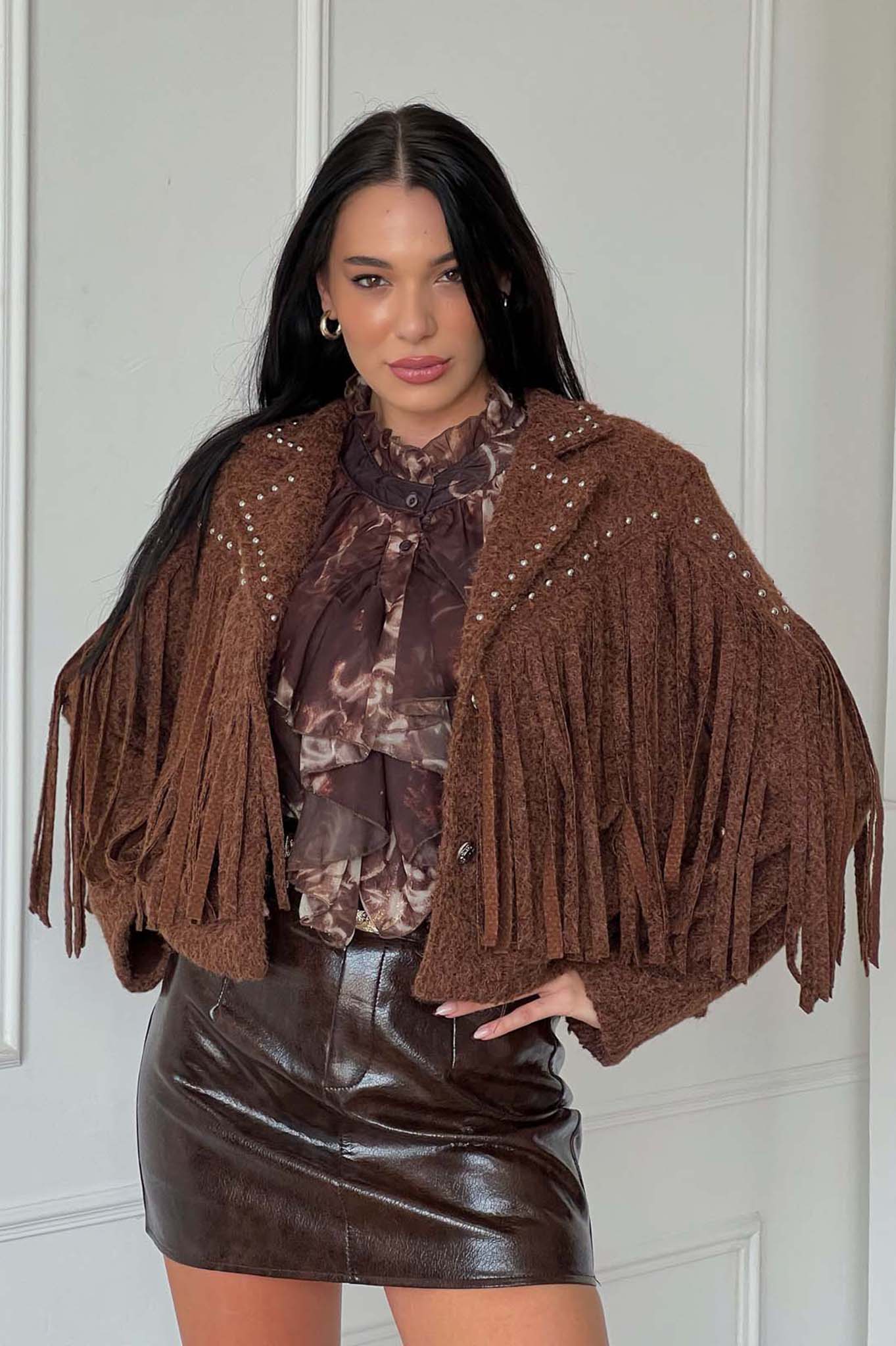 Toscana τζάκετ με κρόσια καφέ Toscana τζάκετ με κρόσια καφέ - Image 1