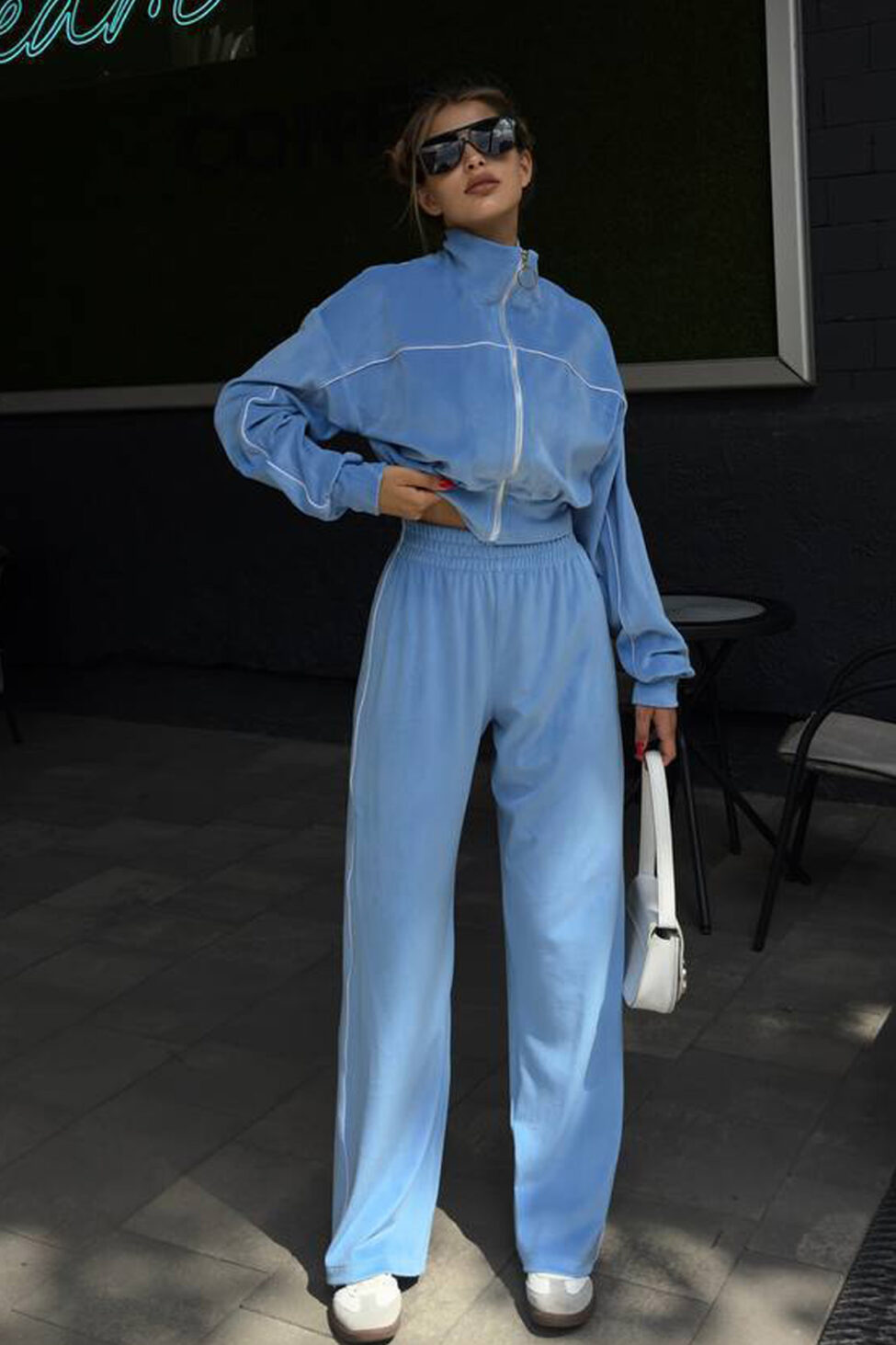 Urian σετ φόρμας ζακέτα-παντελόνι με βελούδινη υφή μπλε - Image 3