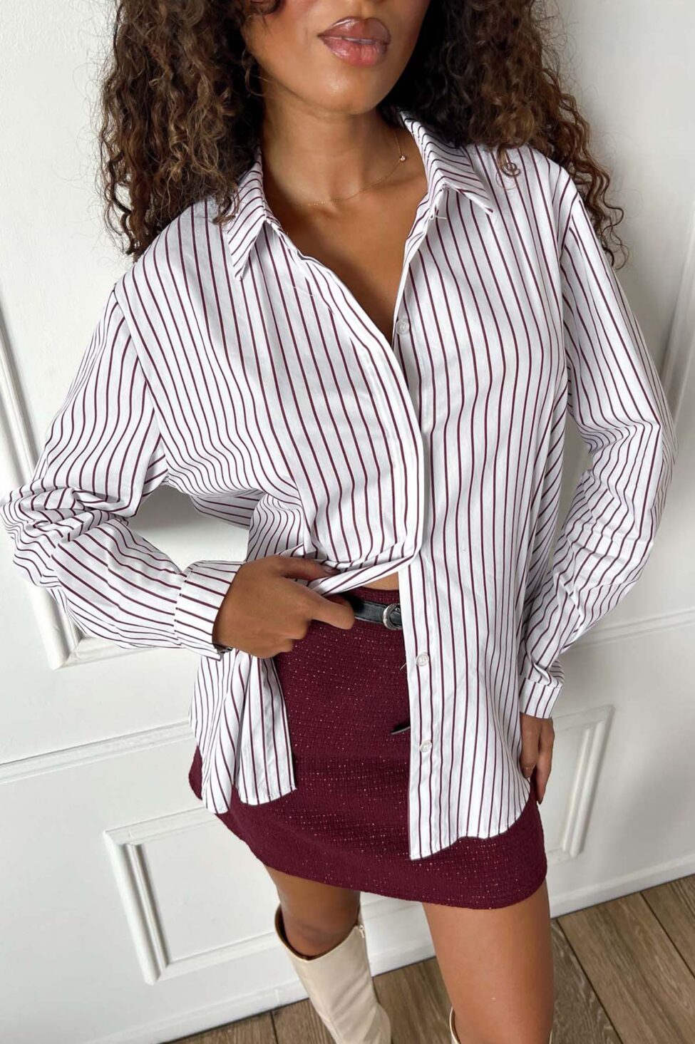 Visual πουκάμισο με ρίγες μπορντό - Image 2
