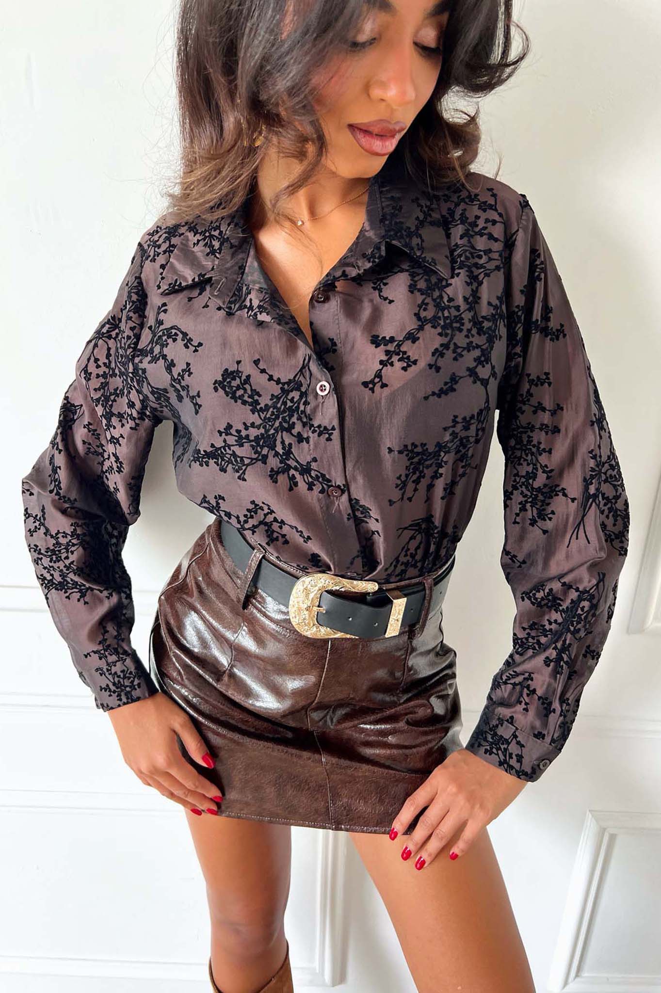 Vivid πουκάμισο φλοράλ καφέ Vivid πουκάμισο φλοράλ καφέ - Image 1