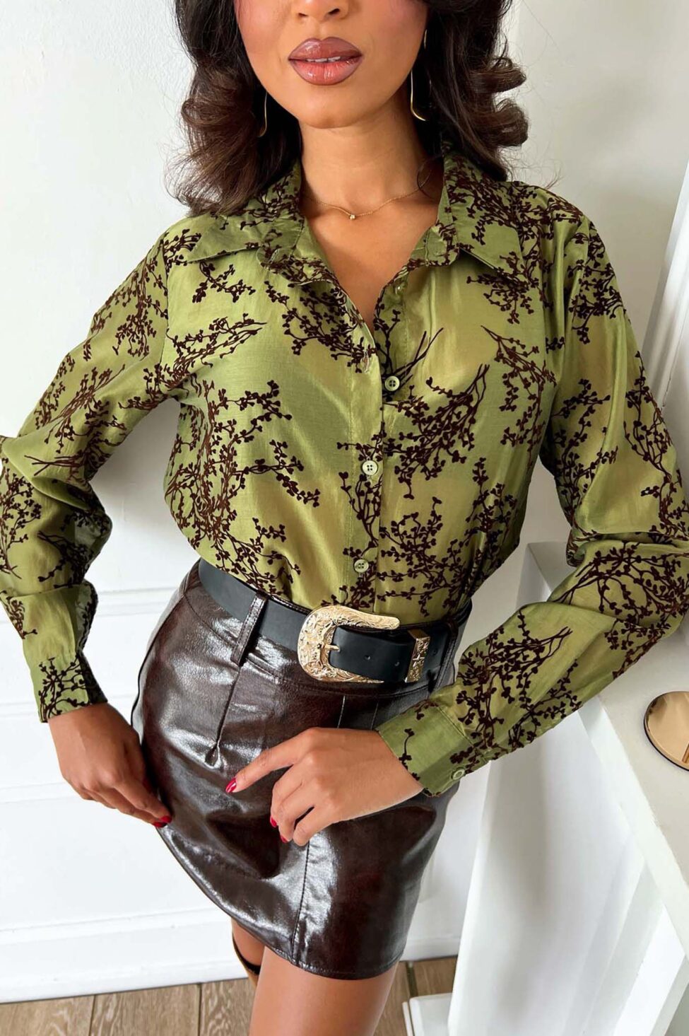 Vivid πουκάμισο φλοράλ λαδί - Image 2