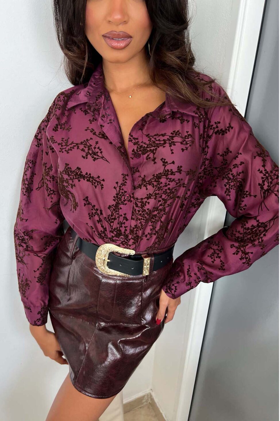 Vivid πουκάμισο φλοράλ μπορντό - Image 2