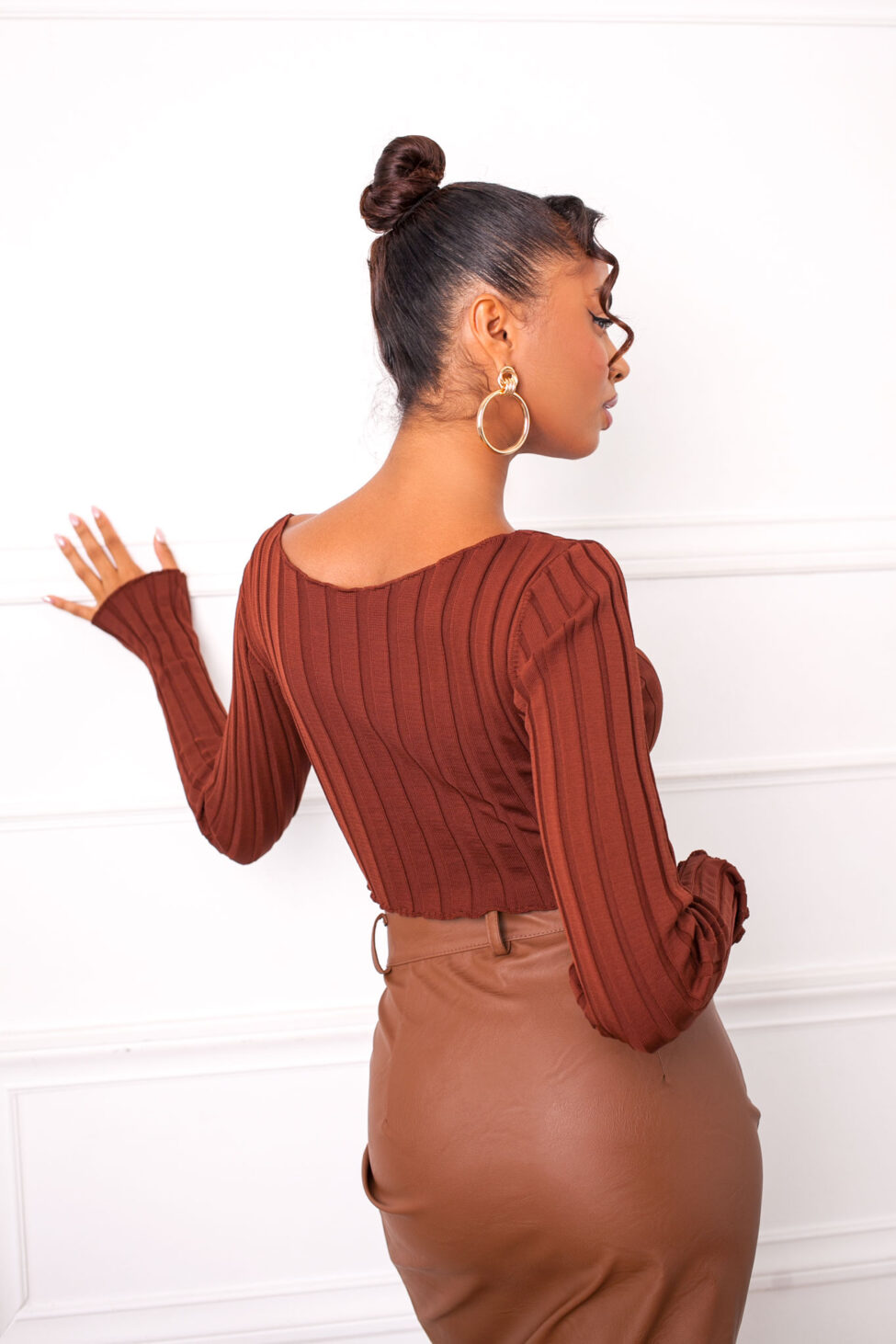 Wolin τοπ ασύμμετρο ριπ καφέ - Image 2