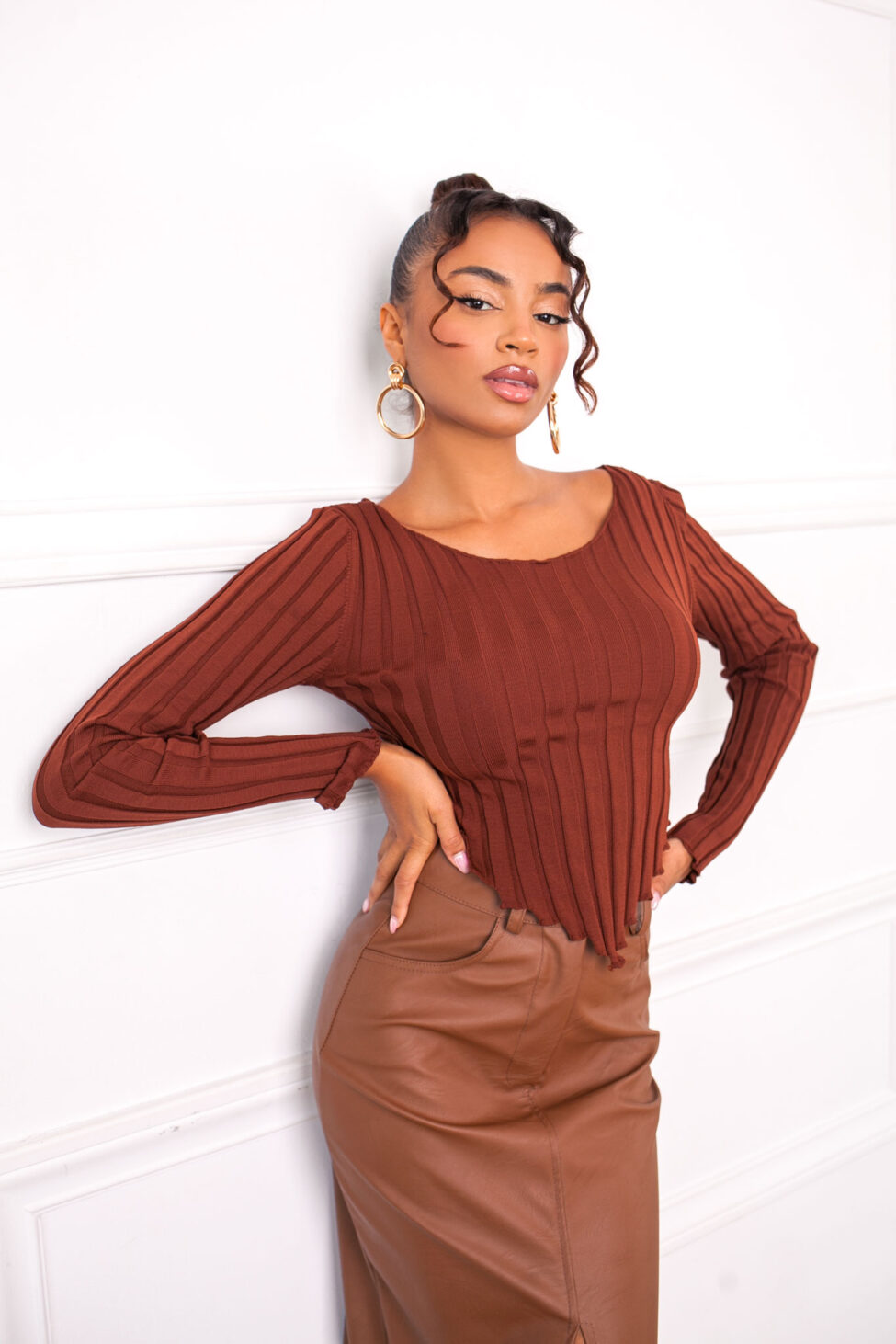 Wolin τοπ ασύμμετρο ριπ καφέ - Image 3