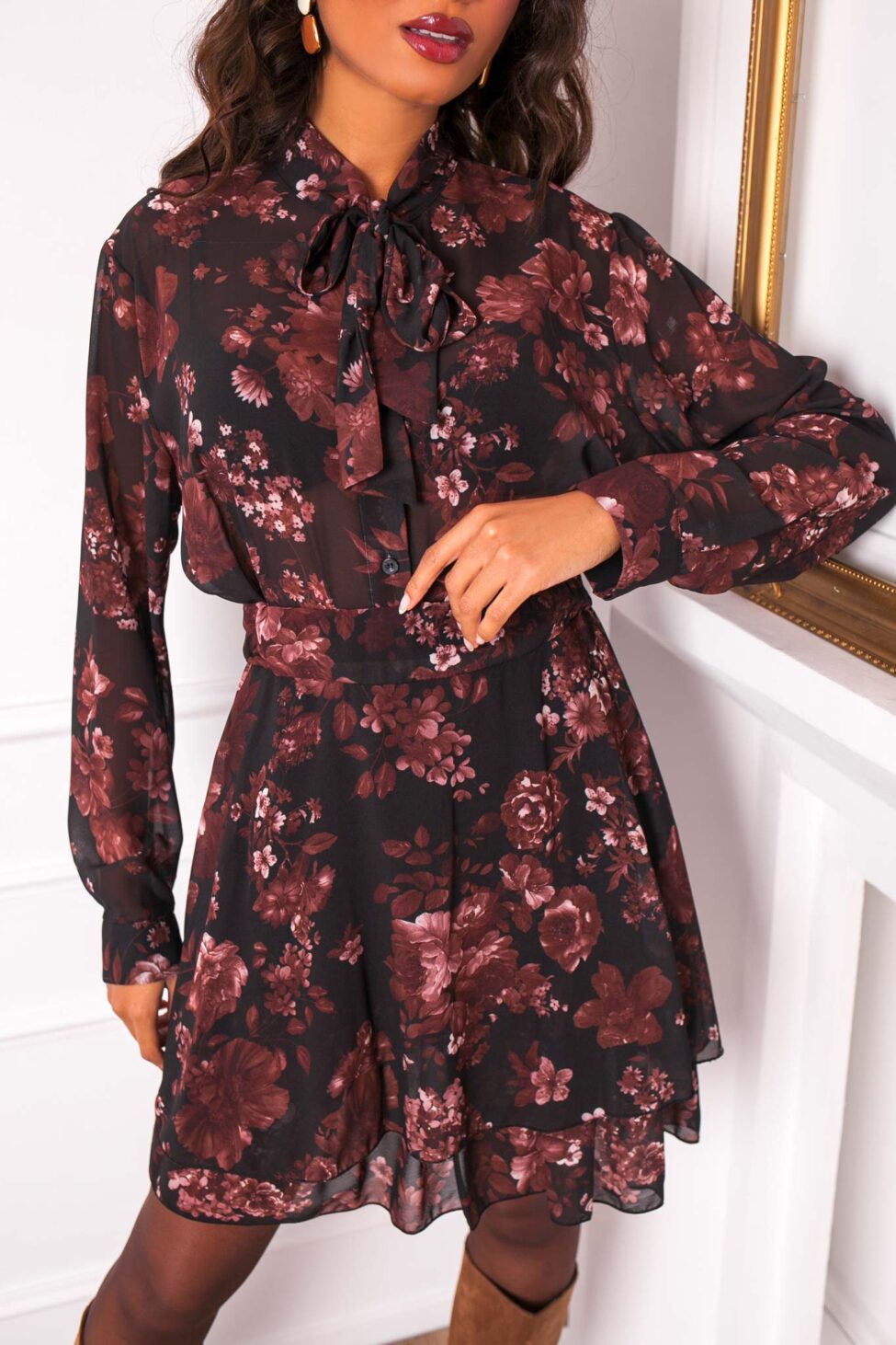 Zina πουκάμισο φλοράλ καφέ - Image 3