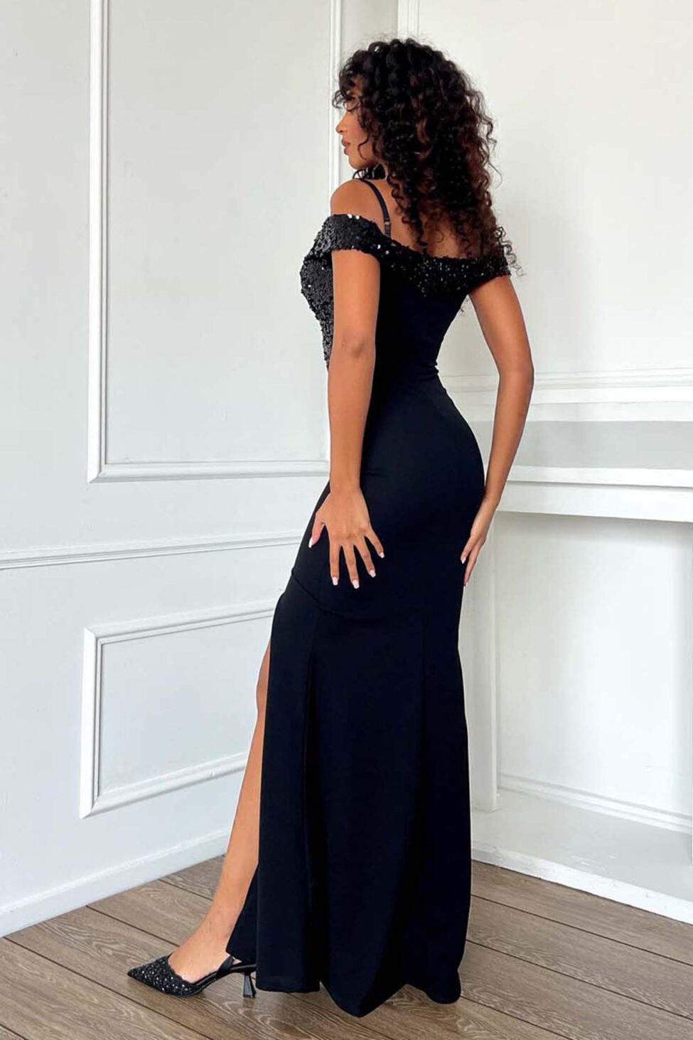 Aguilera μάξι φόρεμα με παγιέτες μαύρο - Image 5