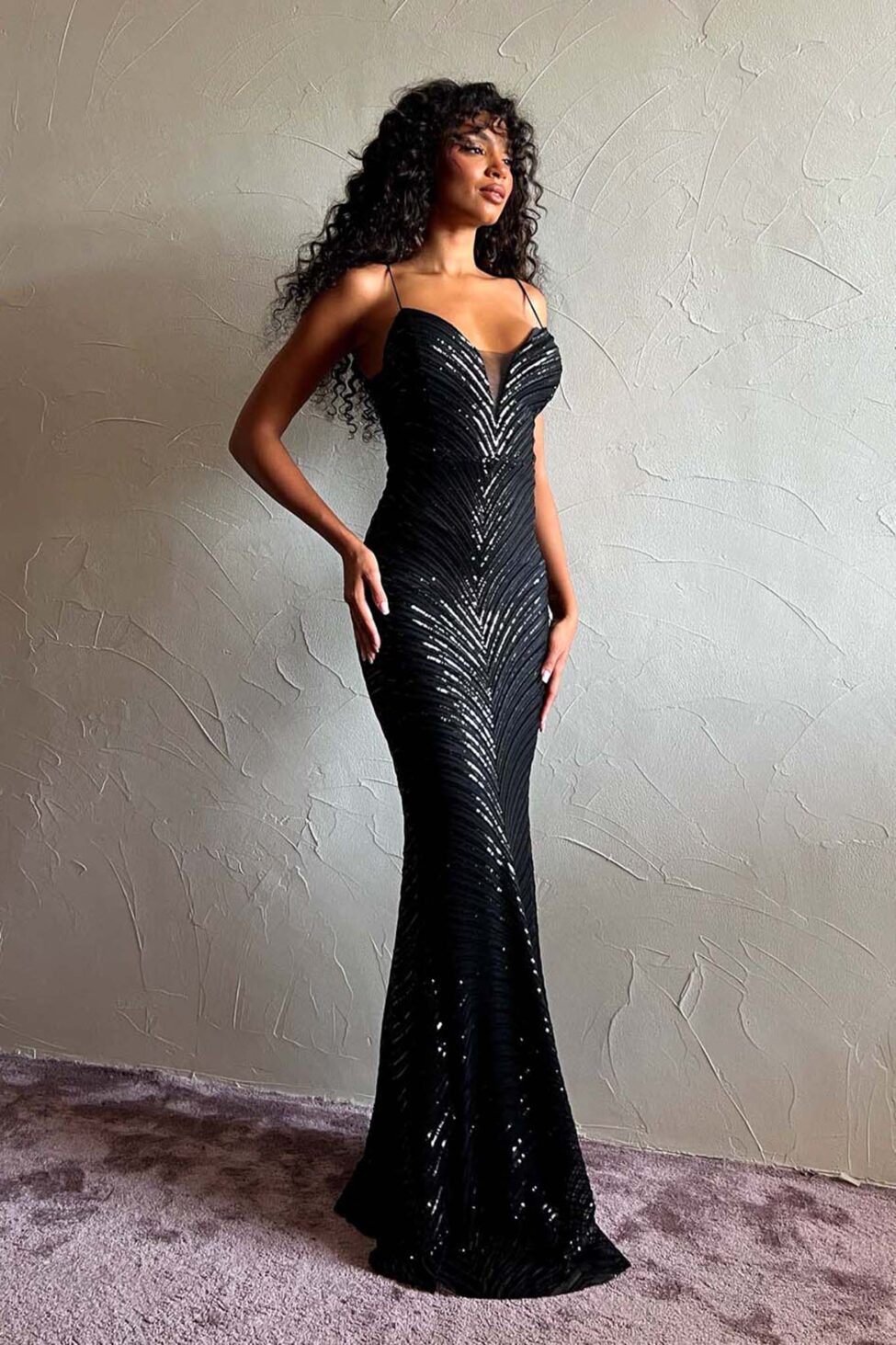 Angely μάξι φόρεμα με παγιέτες μαύρο - Image 3