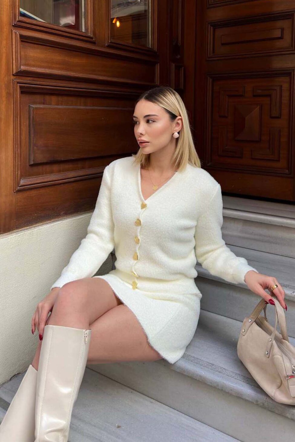 Dasher σετ ζακέτα-φούστα εκρού - Image 2