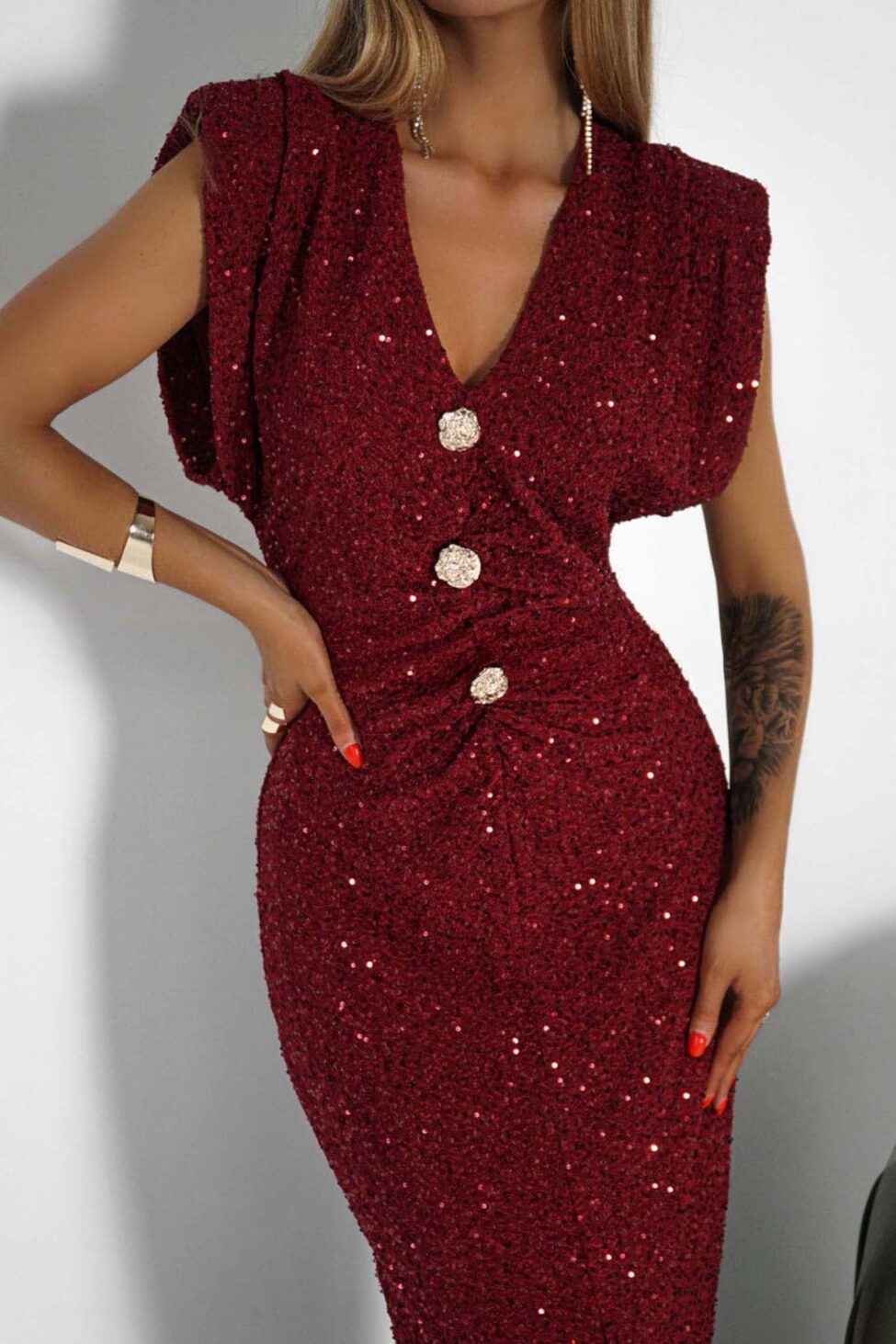 Erona Φόρεμα Μάξι Παγιέτα μπορντό - Image 2