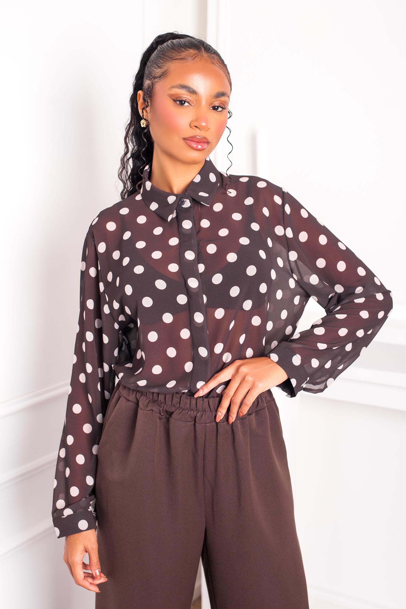 Evonne πουκάμισο πουά καφέ Evonne πουκάμισο πουά καφέ - Image 1