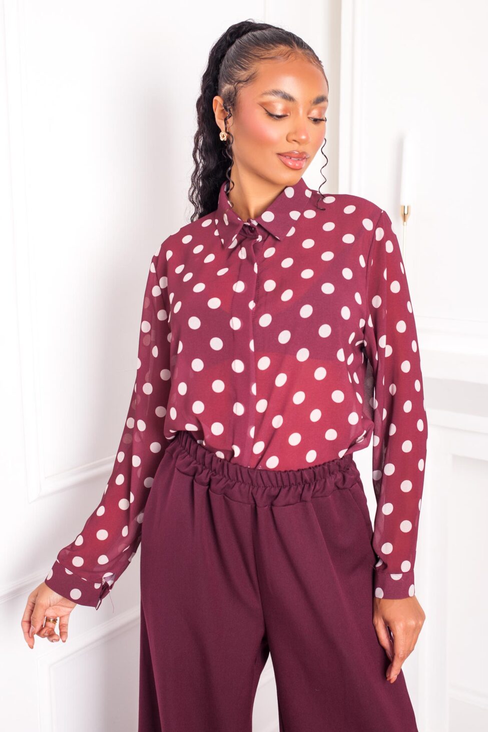 Evonne πουκάμισο πουά μπορντό - Image 2