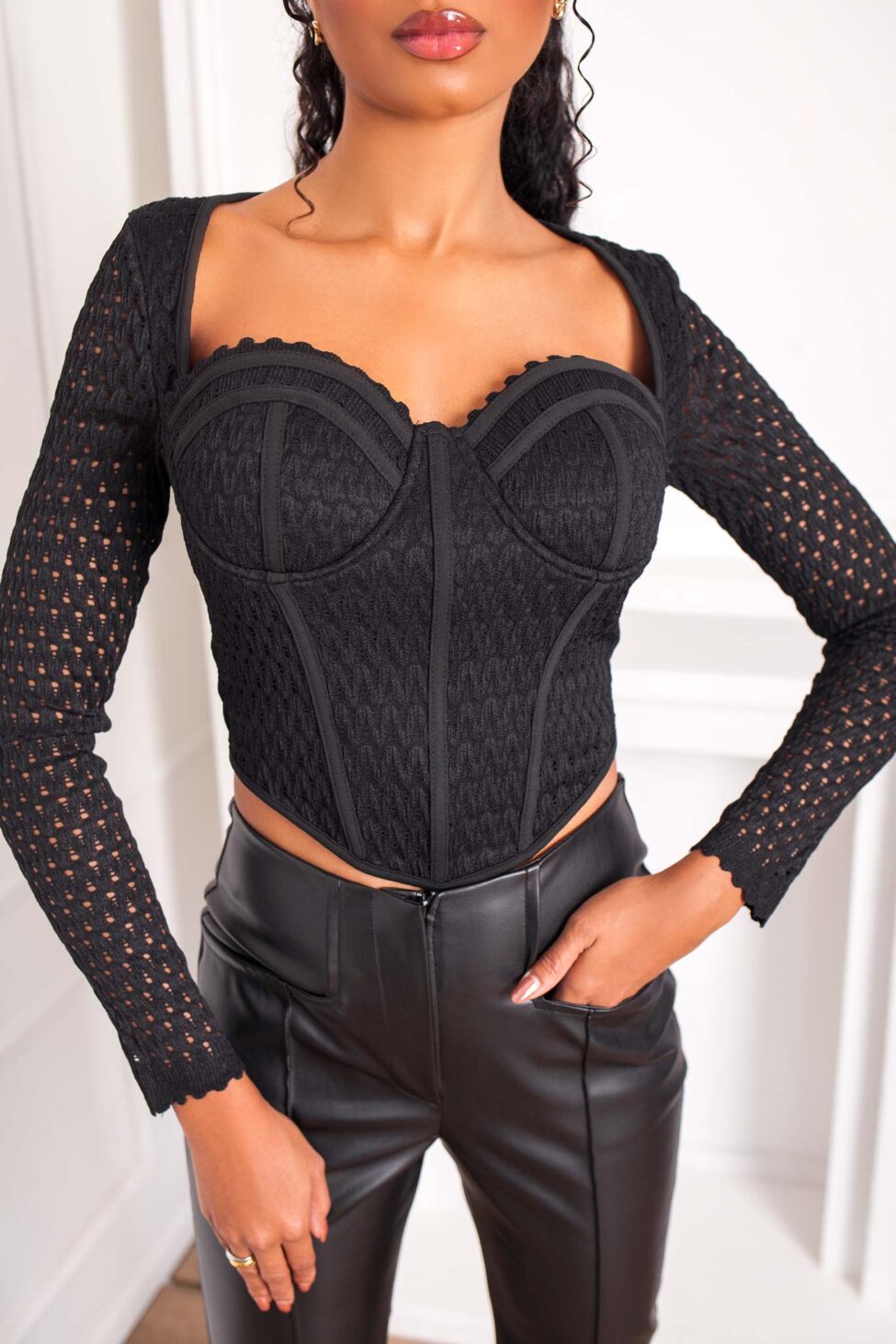 Gio Τοπ Μακρυμάνικος Κορσές μαύρο - Image 2