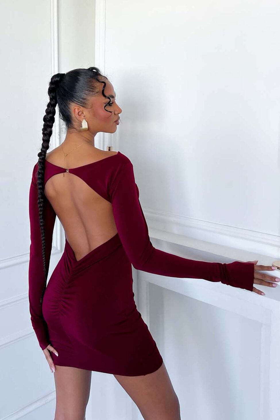 Gionela Φόρεμα Mini Εξώπλατο μπορντό - Image 3