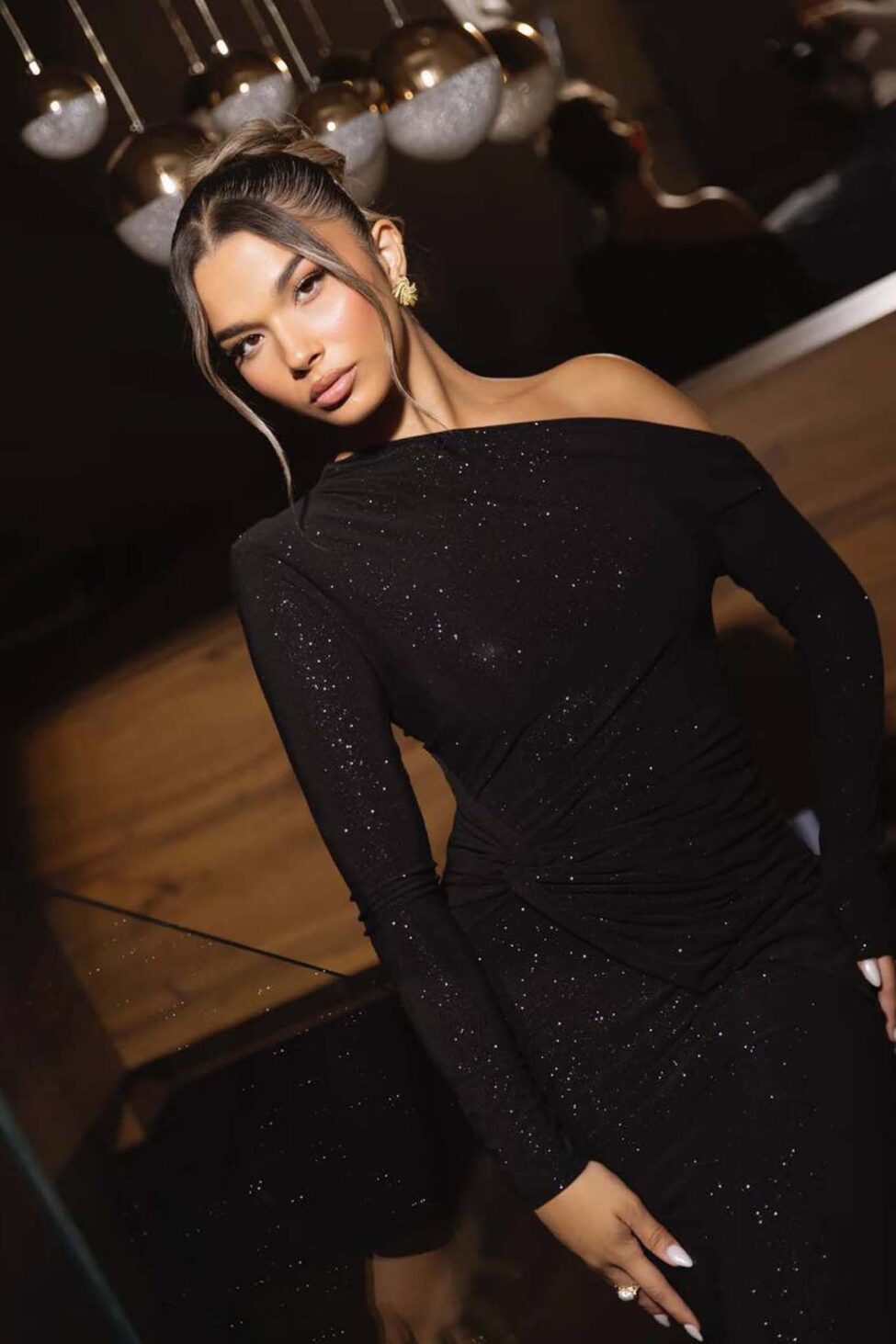 Glow μάξι φόρεμα με glitter μαύρο - Image 5