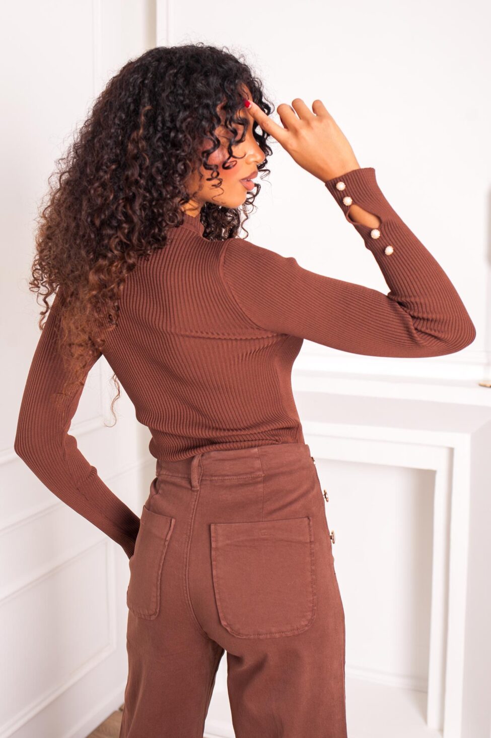 Halo Μακρυμάνικη Πλεκτή Μπλούζα καφέ - Image 3