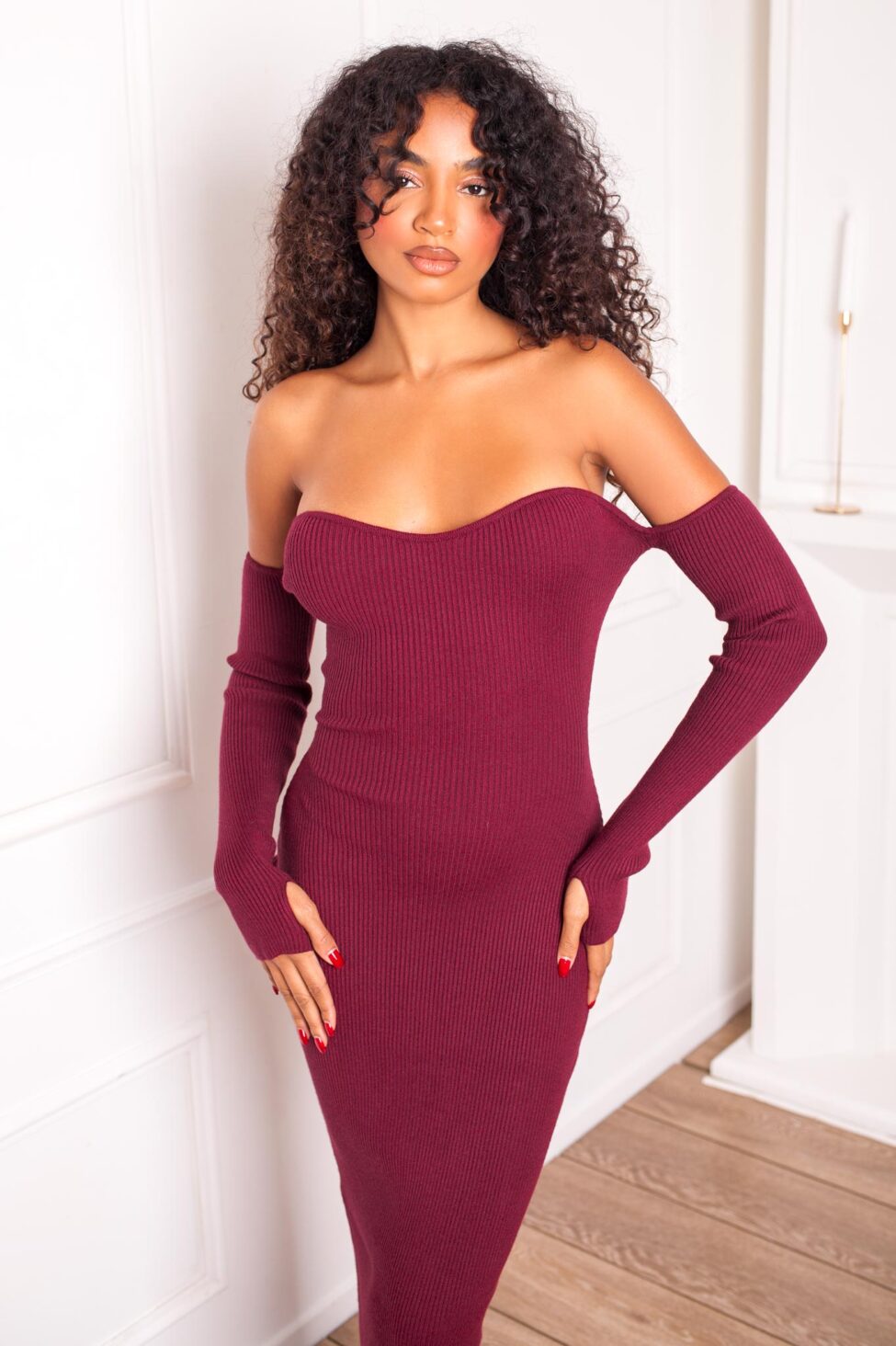 Hazel μίντι ριπ φόρεμα μπορντό - Image 2