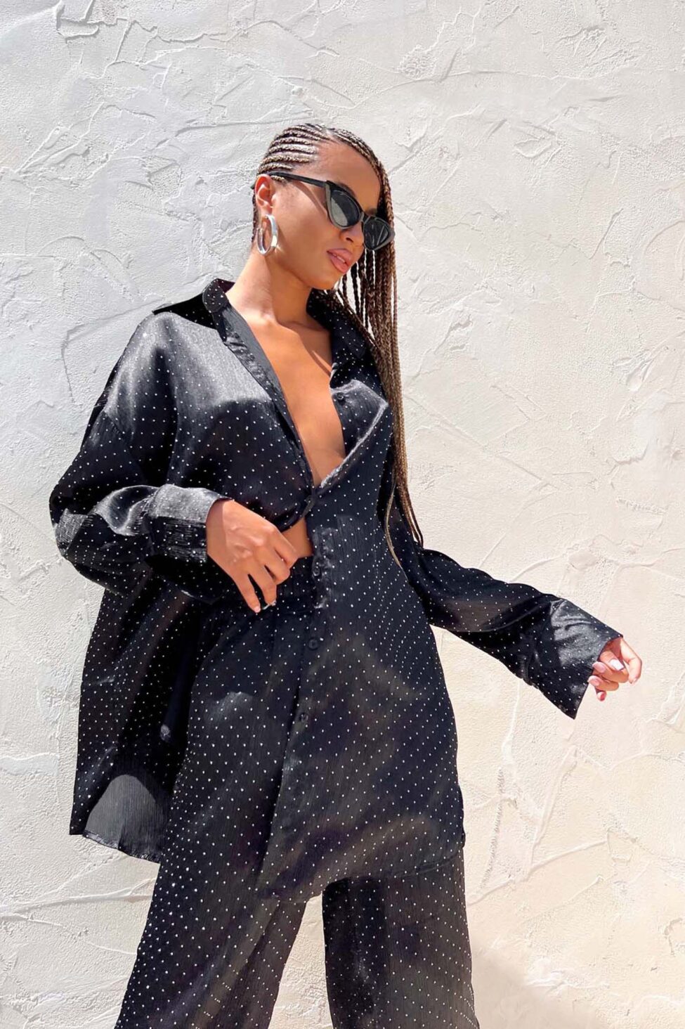 History σετ πουκάμισο-παντελόνα με strass μαύρο - Image 2