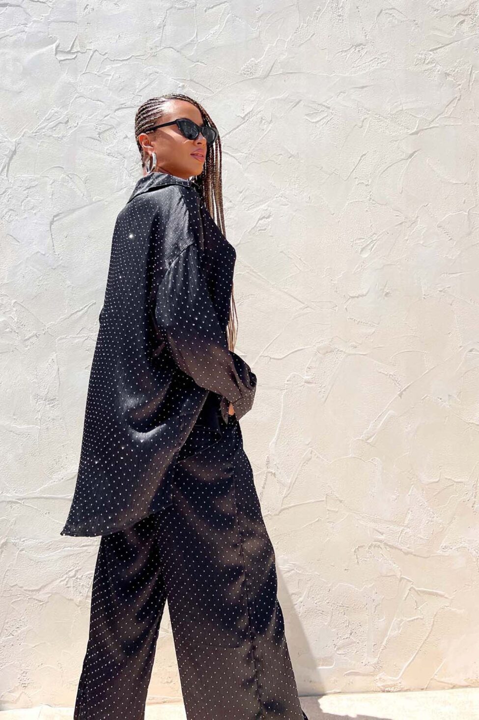 History σετ πουκάμισο-παντελόνα με strass μαύρο - Image 3