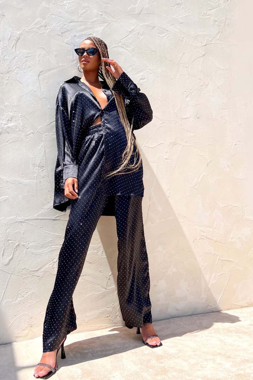 History σετ πουκάμισο-παντελόνα με strass μαύρο - Image 4