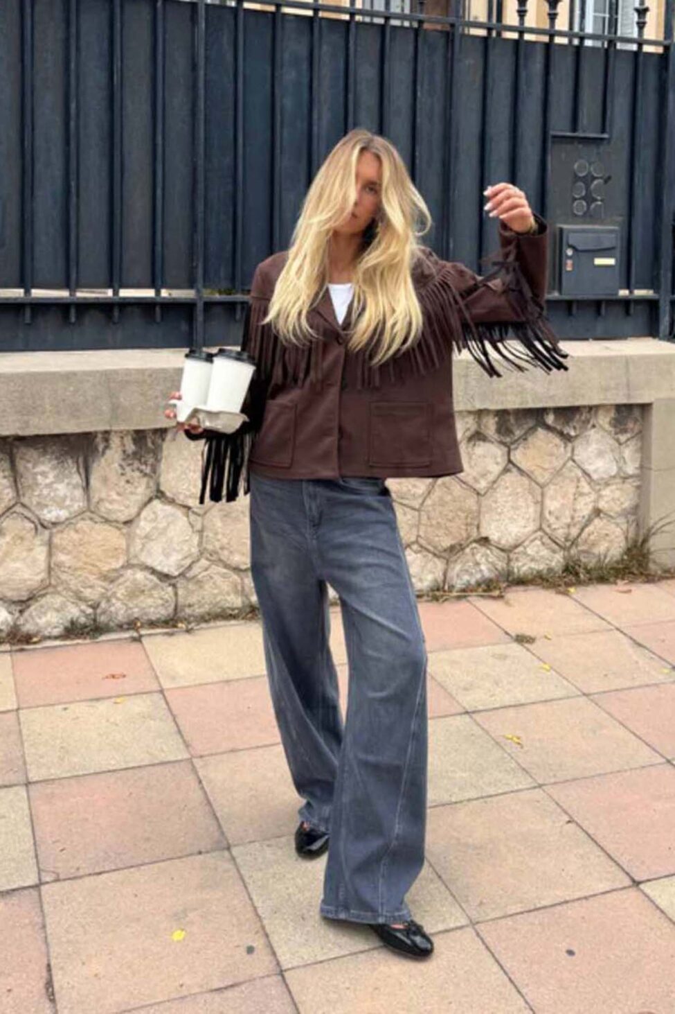 Jayden τζάκετ με κρόσια καφέ - Image 2