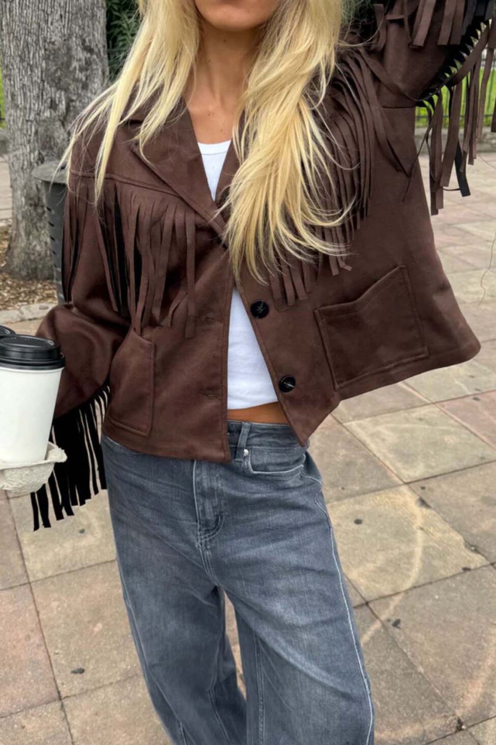 Jayden τζάκετ με κρόσια καφέ - Image 3